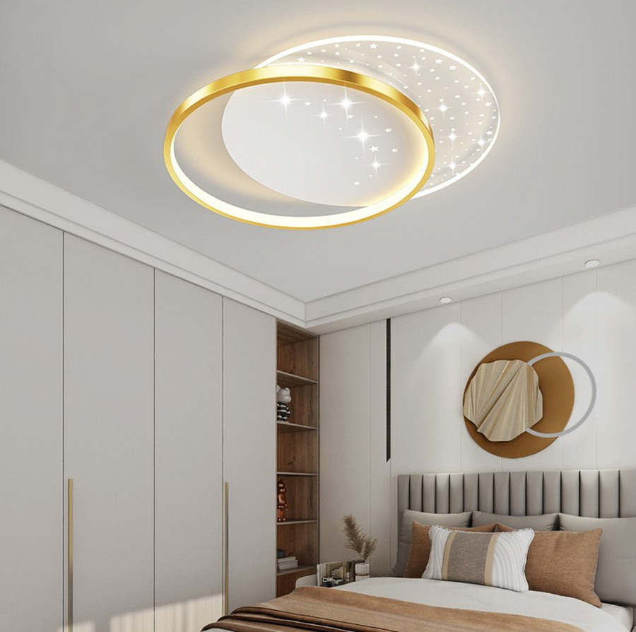 LED -csillár távirányítóval Lunaro 110W, 2 kör, hideg/forró/semleges fény, instabil, fehérarany