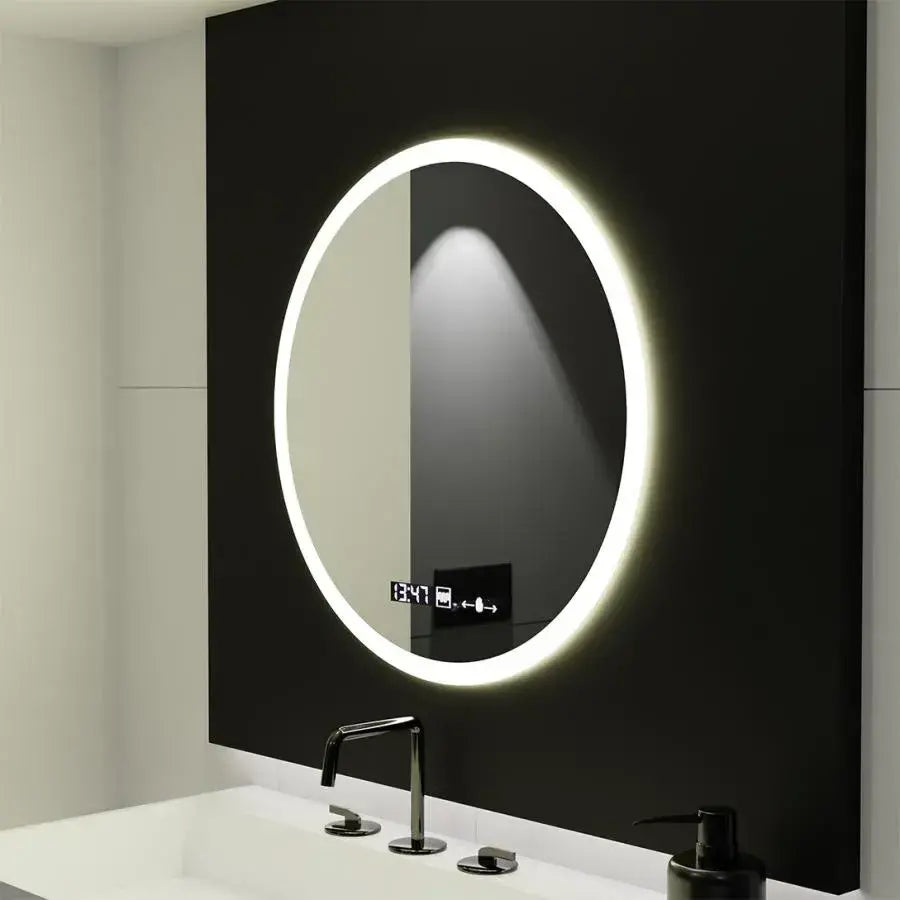 Kerek LED -tükör, 70 cm, Elysee MotionGlow Marcello, leolvasztási rendszer, óra és hőmérő, dimálható