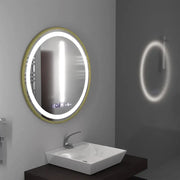 Kerek LED -tükör, 60 cm, Celeste Royale Gold Motionglow Marcello, helyettes rendszer, óra és hőmérő, dimálható