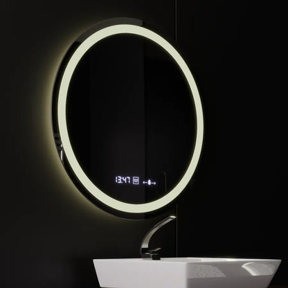 Kerek LED -tükör, 80 cm, Celeste Motionglow Marcello, Leírásító rendszer, óra és hőmérő, dimálható