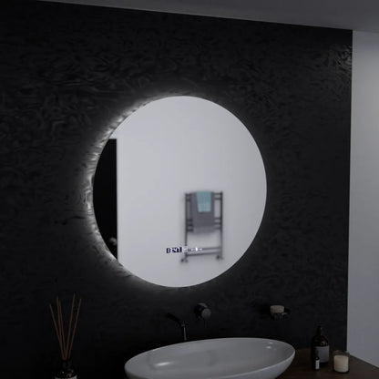 Kerek LED -tükör, 60 cm, Serenit MotionGlow Marcello, Leírásító rendszer, óra és hőmérő, dimálható