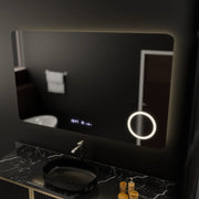 Téglalap alakú LED -tükör, 100x60 cm, Celeste MotionGlow Marcello, leolvasztási rendszer, óra és hőmérő, kozmetikai lupa, dimablable