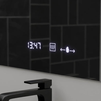 Téglalap alakú LED -tükör, 120x80cm, Absolu MotionGlow Marcello, helyettes rendszer, óra és hőmérő, kozmetikai lup