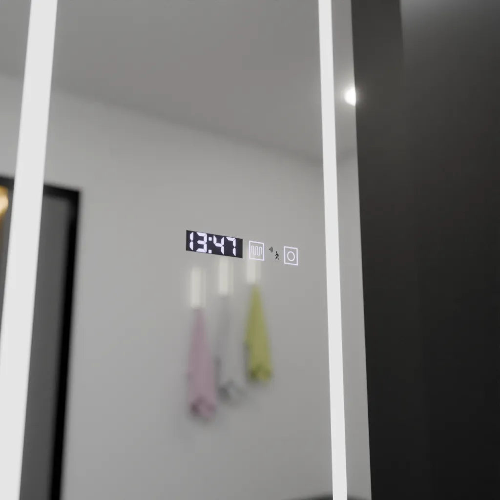 Téglalap alakú LED -tükör, 45x140cm, Giulia érzékelő radar Marcello, leolvasztási rendszer, óra és hőmérő, dimálható, öltözködés couture