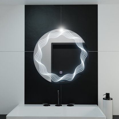 60 cm -es kerek LED -tükör, flusso érintés, leolvasztási rendszer, dimablable