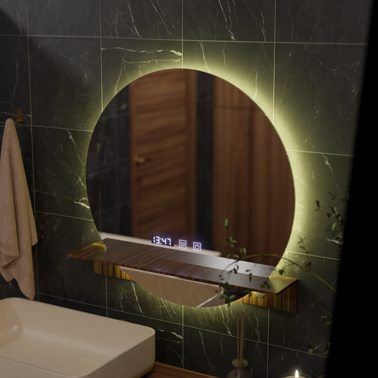 LED Touch Alfred Mirror -behatolási rendszer, óra és hőmérséklet 60x60 cm integrált támogatással