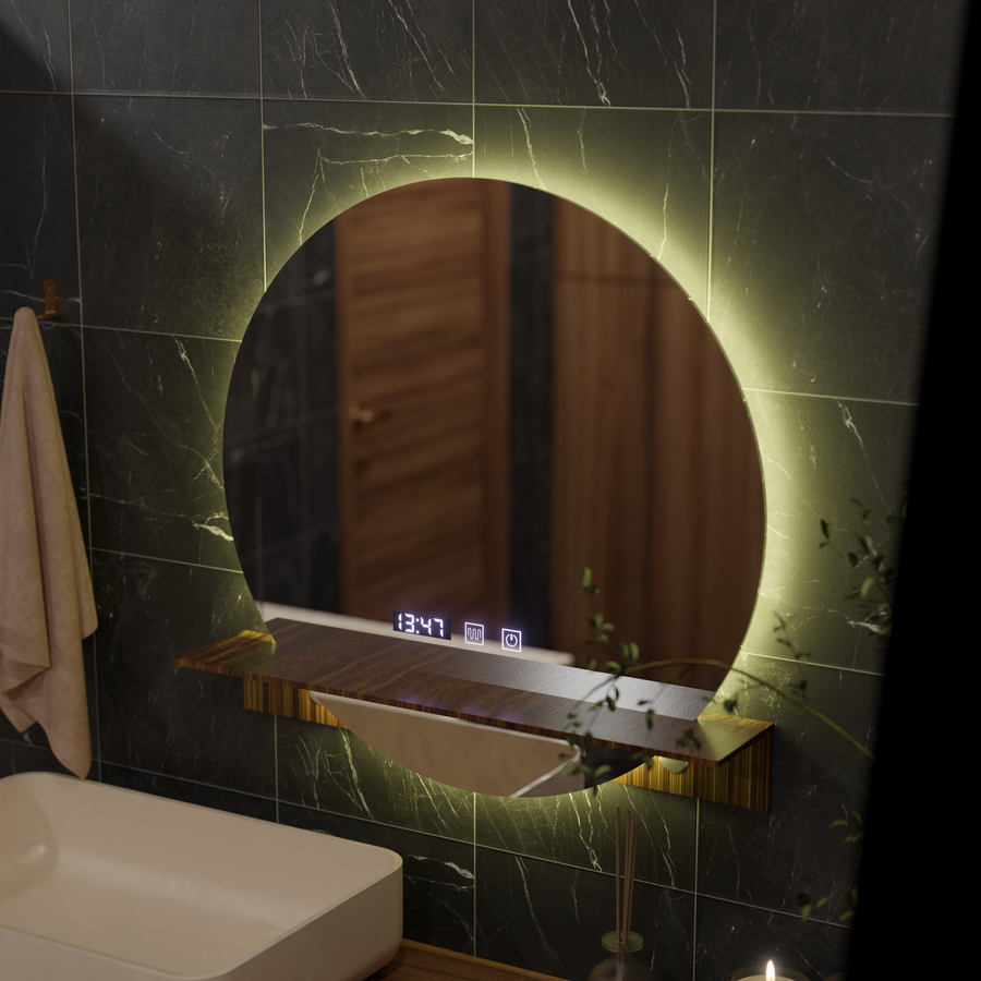 LED Touch Alfred Mirror -behatolási rendszer, óra és hőmérséklet 60x60 cm integrált támogatással