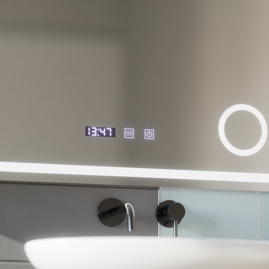 LED Touch Gunter tükör leolvadó rendszer, óra és hőmérséklet 80x60 cm kozmetikai nagyítás