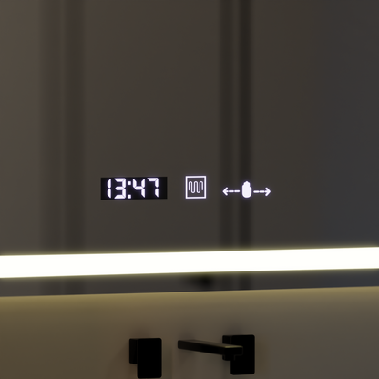 Mirror LED téglalap alakú 120x80cm vérité mozgásglow marcello, letiltási rendszer, óra és hőmérő, undon