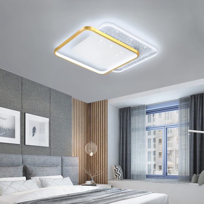 LED -csillár távirányítóval Gildra 110W, 2 négyzet, hideg/forró/semleges fény, instabil, arany