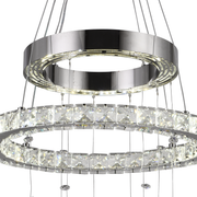 LED -csillár, távirányítóval és Crystal Mia Latifah 70W -vel felfüggesztve, 2 kör, hideg/forró/semleges fény, instabil, fényes króm, állítható magasság