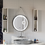 Kerek LED -tükör, 60 cm, Micah Motionglow érzékelő Marcello, leolvasztási rendszer, óra és hőmérő, kozmetikai lupa, dimálható
