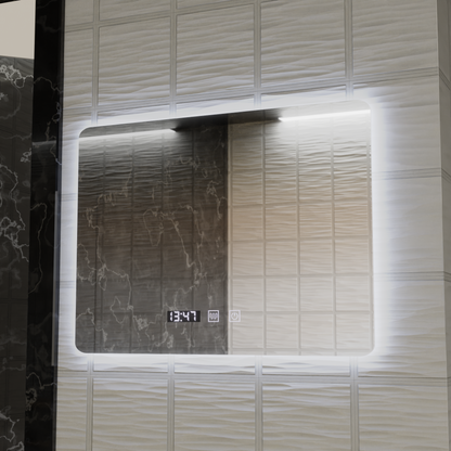 ARTAR Touch téglalap alakú LED tükör, 80x60 cm, páramentesítő rendszer, szabályozható, óra és hőmérséklet, meleg, semleges hideg fény 3000K/4000K/6000K