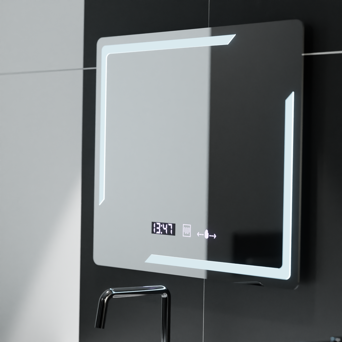Mirror LED téglalap alakú 80x60cm Rayonement MotionGlow Marcelow rendszer fogyatékosság és Daim hőmérő