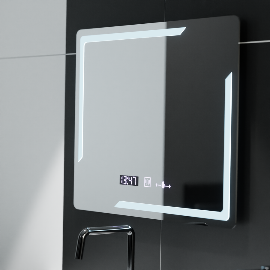Téglalap alakú LED -tükör, 80x60 cm, Rayonement MotionGlow Marcello, letiltó rendszer, óra
