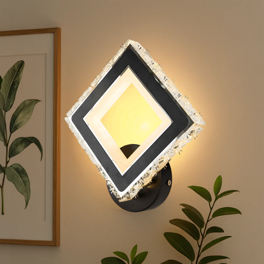 TERRANO LED fali lámpa kristályokkal, négyzet alakú, 24 W, hideg/meleg/semleges fény, fekete és rozsdamentes acél beltéri fali lámpa Alapértelmezett cím Alessandro Design