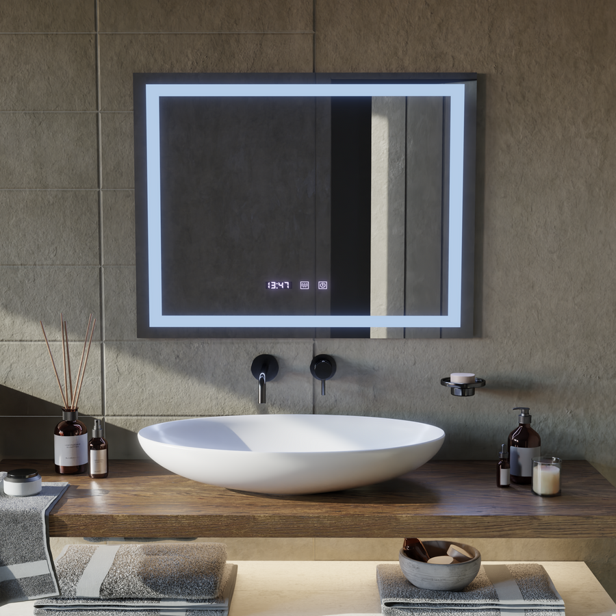 LED Touch Werner tükör -behatolási rendszer, óra és hőmérséklet 80x60 cm