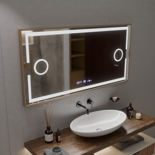 LED -érzékelő mozgásgátló Sofia érzékelő tükör leolvasztási funkcióval hőmérő 110x65 cm meleg/hideg/neutra méretű fény, rózsa arany keret, marcello funghi kollekció