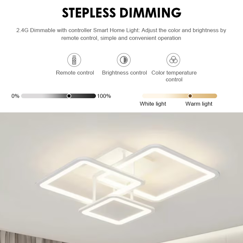 LED csillár ZOE távirányítóval, 60W, 3 négyzet, hideg/meleg/semleges fény, szabályozható, fehér