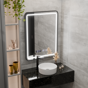 LED Touch Karl tükör -behatolási rendszer, óra és hőmérséklet 50x70 cm -es fekete kefe keret