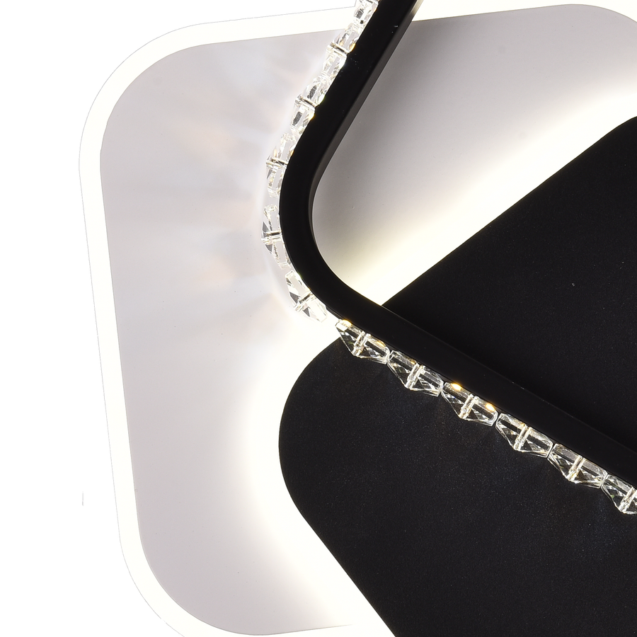 LED -csillár Prismiq 34W Crystal, 3 négyzet, hideg/forró/semleges fény, fekete