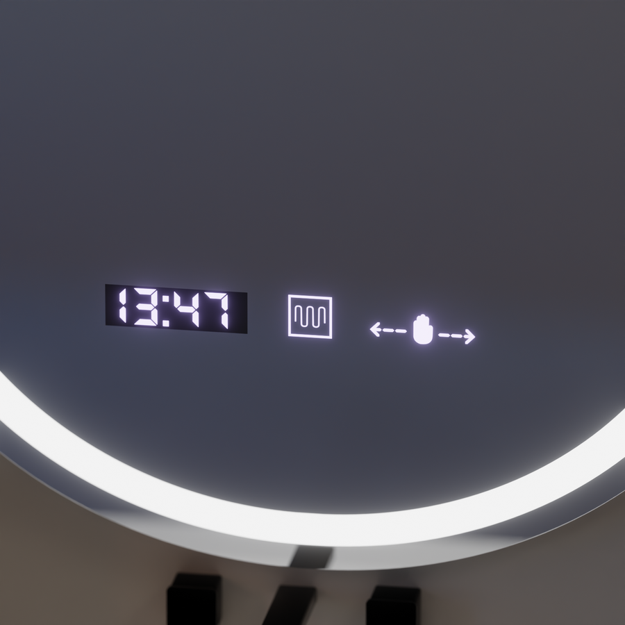 Ovális LED -tükör, 50x80 cm, kiemelt mozgásglow marcello, helyettes rendszer, óra és hőmérő, dimálható