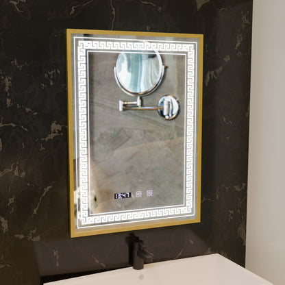 Mirror LED Touch Bruno osztály helyettese, óra és hőmérséklet 60x80 cm Ezüstcsiszolt keret
