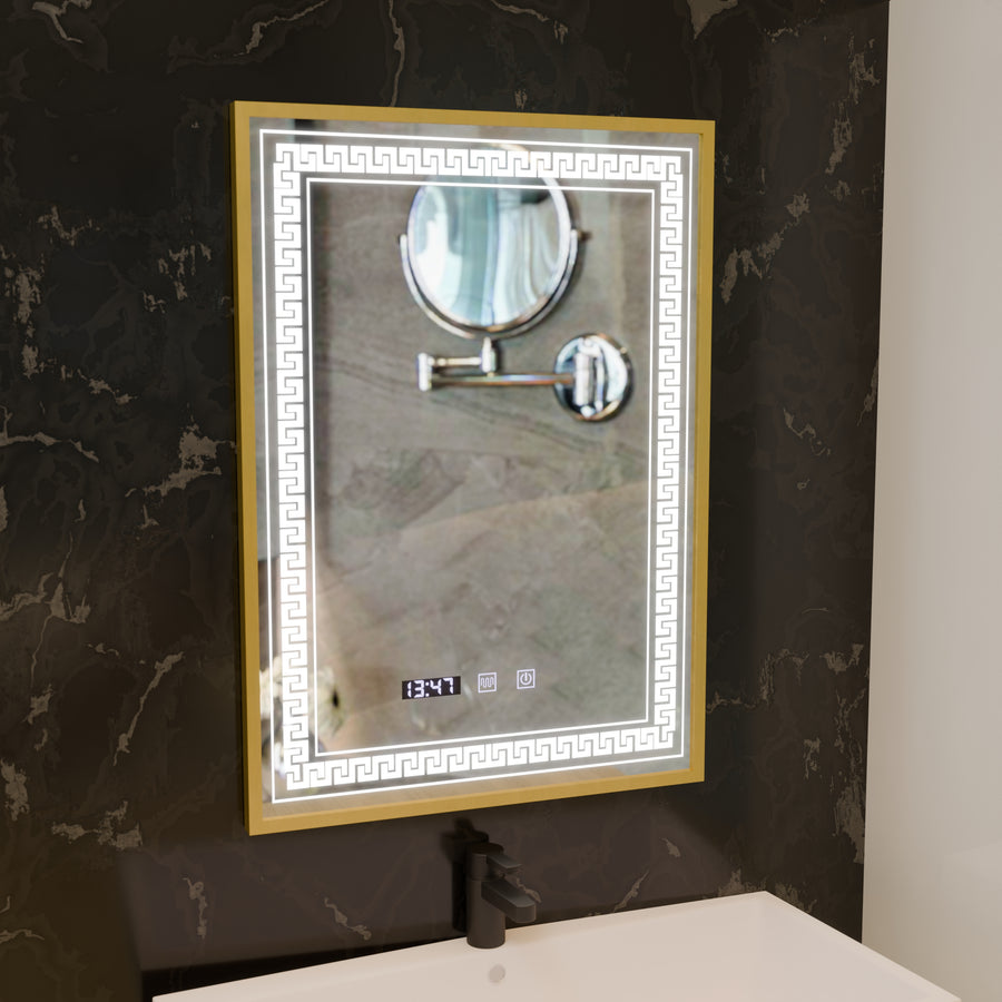 Mirror LED Touch Bruno osztály helyettese, óra és hőmérséklet 60x80 cm Ezüstcsiszolt keret