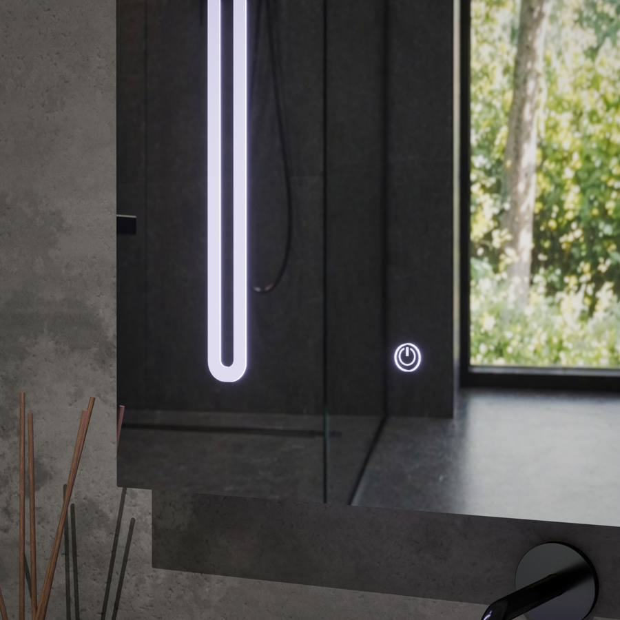 LED tükör Szekrénnyel PLANO 80x70 cm fehér érintésérzékelővel és tárolóval