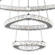 LED -csillár, távirányítóval és Crystal Mia Latifah 70W -vel felfüggesztve, 2 kör, hideg/forró/semleges fény, instabil, fényes króm, állítható magasság
