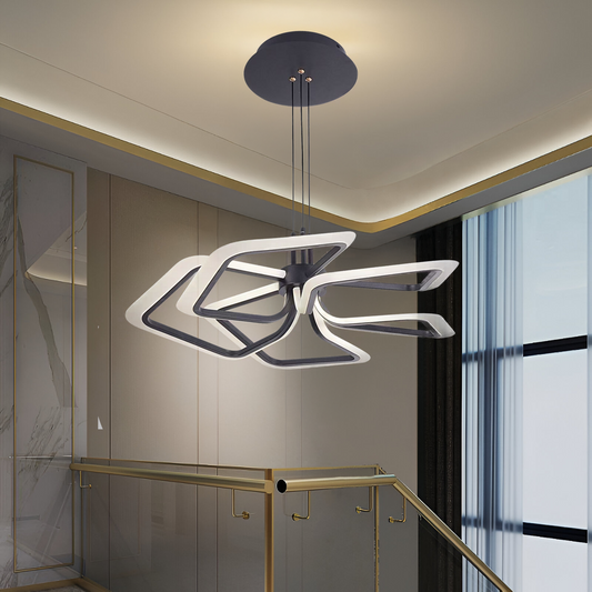 Függesztett LED-csillár távirányítóval 104W, 5 négyzet, hideg/meleg/semleges fény, szabályozható, fekete