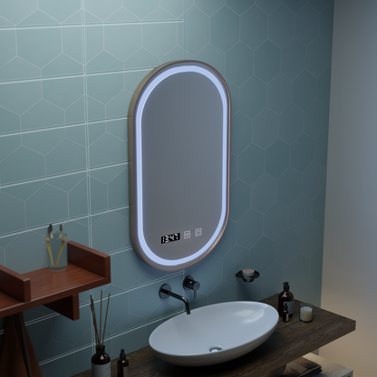 Konrad LED Touch Mirror páramentesítő rendszer, óra és hőmérséklet 50x80 cm csiszolt arany keret, meleg, semleges hideg fény 3000K/4000K/6000K
