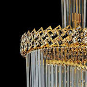 Kristály csillár CC800/700X2100GD, 33xE14, átmérő 70 cm, magasság 210 cm, fényes arany, állítható magasság, elegáns kivitel