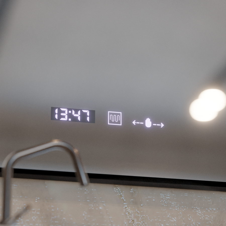 LED -érzékelő mozgásgátló Sofia érzékelő leolvasztási funkcióval, hőmérő 110x75 cm meleg/hideg fény/neutra méretű, fekete kefe keret, marcello funghi kollekció