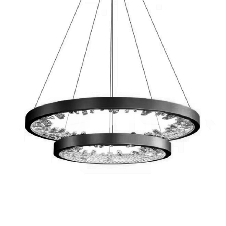 LED -csillár, távirányítóval, K9 kristályokkal, 110W, 2 kör, hideg/forró/semleges fény, instabil, fekete, állítható magasság