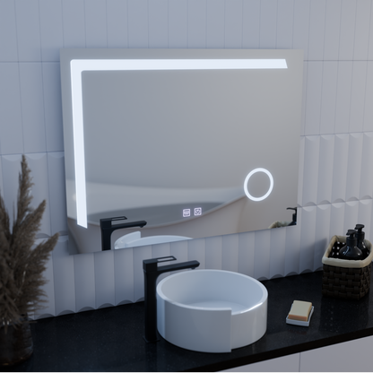 Mirror LED Touch Manfred szennyeződés rendszer, óra és hőmérséklet 60x80 cm kozmetikai nagyítás