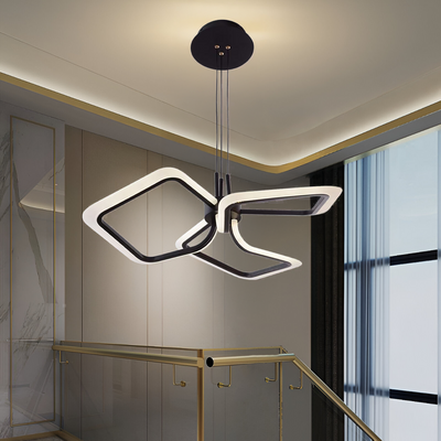 Függesztett LED-es csillár távirányítóval RIMINI 56W, 3 négyzet, hideg/meleg/semleges fény, szabályozható, fekete