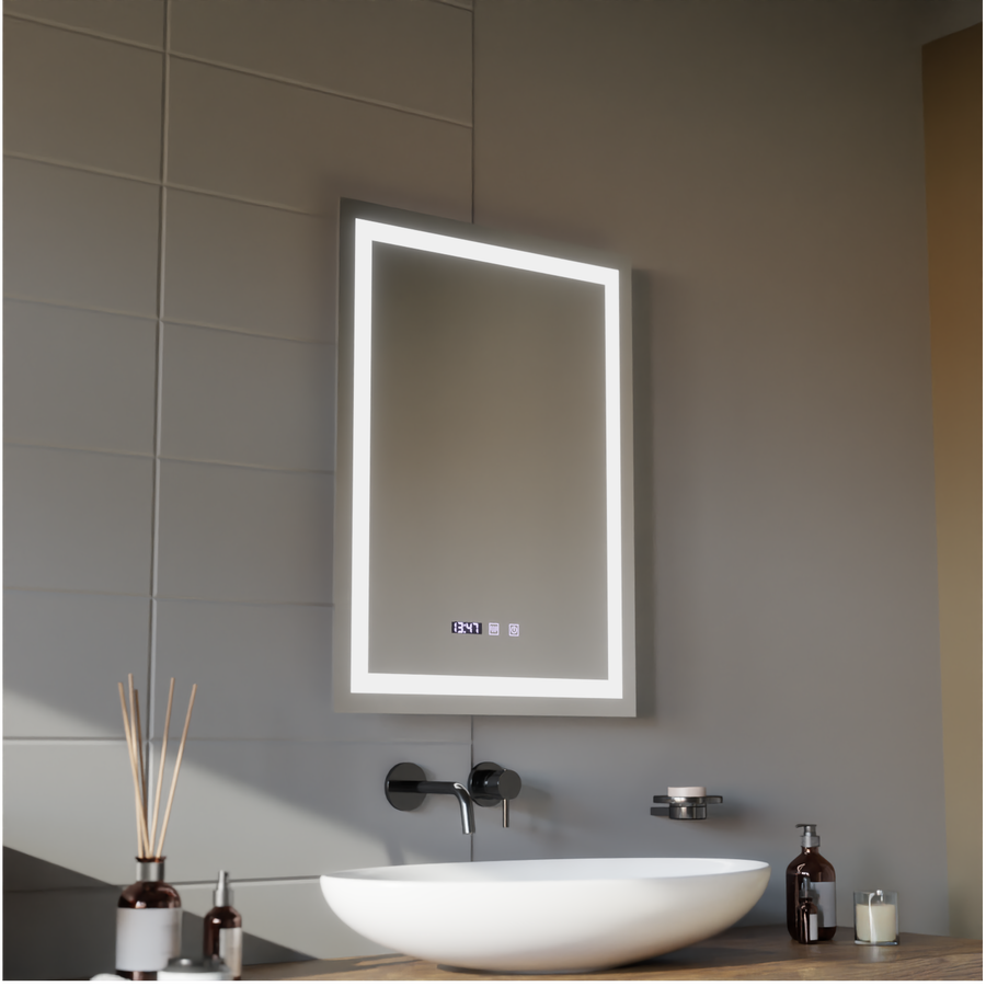 LED Touch Gustav tükör behatolási rendszer, óra és hőmérséklet 60x80 cm