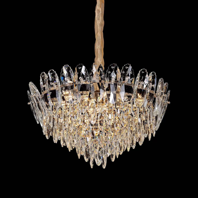 Kristálycsillár, Magno 11xE14, átmérő 60 cm, fényes arany, állítható magasságú, fém és kristály