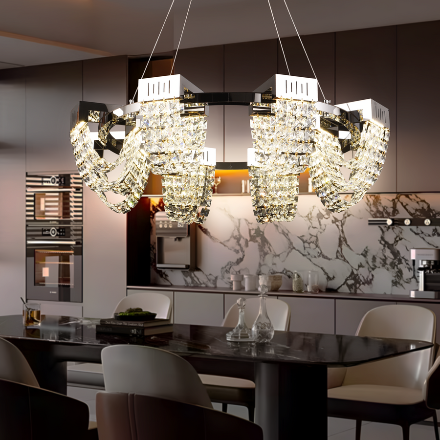 LED kristálycsillár 40W, CC370/800CH, átmérő 80cm, fényes króm, állítható magasság, meleg, semleges hideg fény 3000K/4000K/6000K, fém és kristály