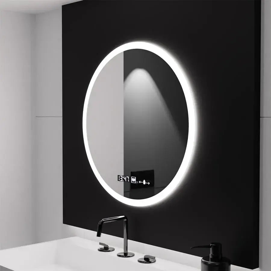 Kerek LED -tükör, 70 cm, Elysee MotionGlow Marcello, leolvasztási rendszer, óra és hőmérő, dimálható