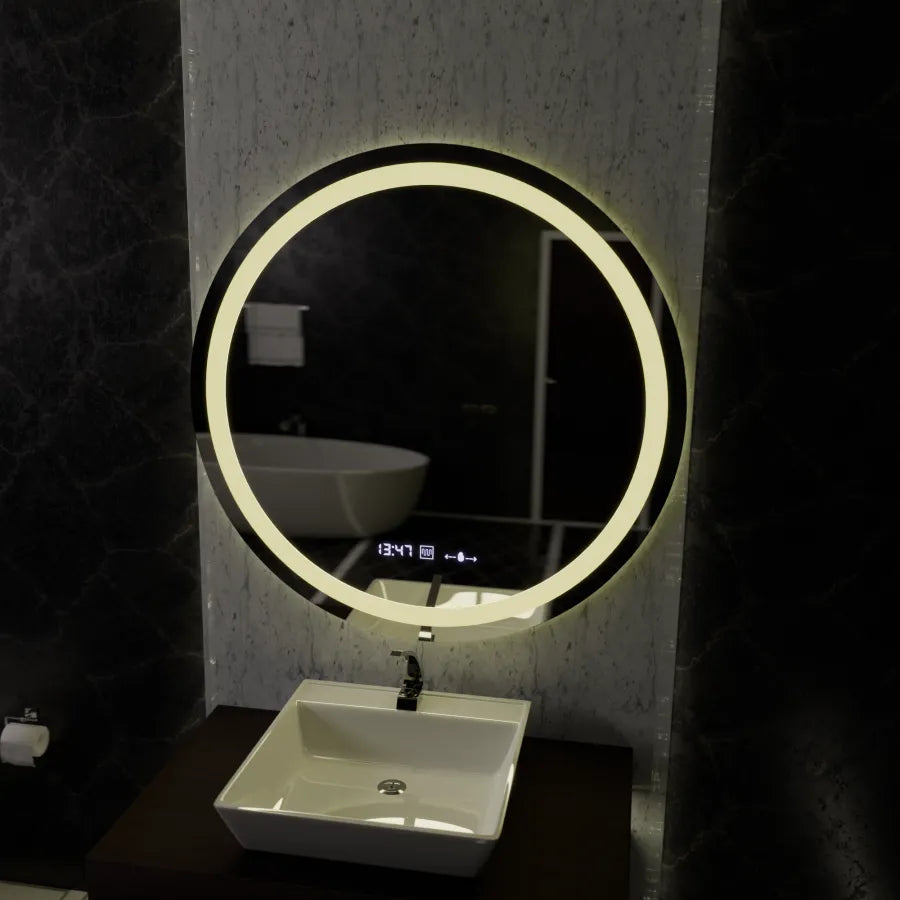 Kerek LED -tükör, 100 cm, Celeste MotionGlow Marcello, leolvasztási rendszer, óra és hőmérő, dimálható