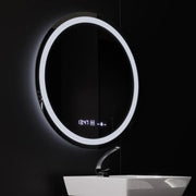 Kerek LED -tükör, 80 cm, Celeste Motionglow Marcello, Leírásító rendszer, óra és hőmérő, dimálható