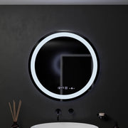 Kerek LED -tükör, 60 cm, Celeste Motionglow Marcello, helyettes rendszer, óra és hőmérő, dimálható
