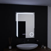 Téglalap alakú LED -tükör, 60x80 cm, precíziós mozgásgátló marcello, letiltási rendszer, óra és hőmérő, kozmetikai nagyító