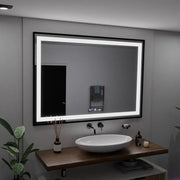 Téglalap alakú LED -tükör, 100x65 cm, Verite Majeste Noir Motion Glow Marcello, behatolási rendszer, óra és hőmérő, dimálható