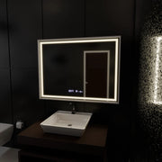 Téglalap alakú LED -tükör, 80x60 cm, verite birodalmi ezüst mozgás ragyogó marcello, leolvasztórendszer, óra és hőmérő, dimálva