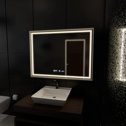 Tükör LED téglalap alakú 120x80cm verite birodalmi ezüst mozgás ragyogása Marcello óraszíni rendszer és dimálható hőmérő