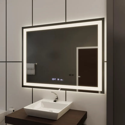 Téglalap alakú LED -tükör, 100x75 cm, Verite MotionGlow Marcello, Szabályozási Rendszer, óra és hőmérő, dimálható