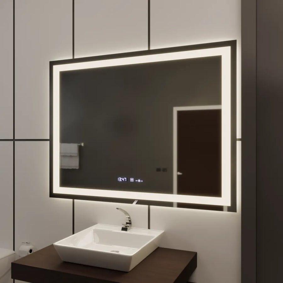 Mirror LED téglalap alakú 120x80cm vérité mozgásglow marcello, letiltási rendszer, óra és hőmérő, undon